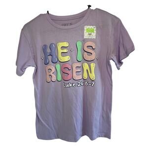 Nwt kids freeze purple Tshirt ”he is risen” easter size xlrage